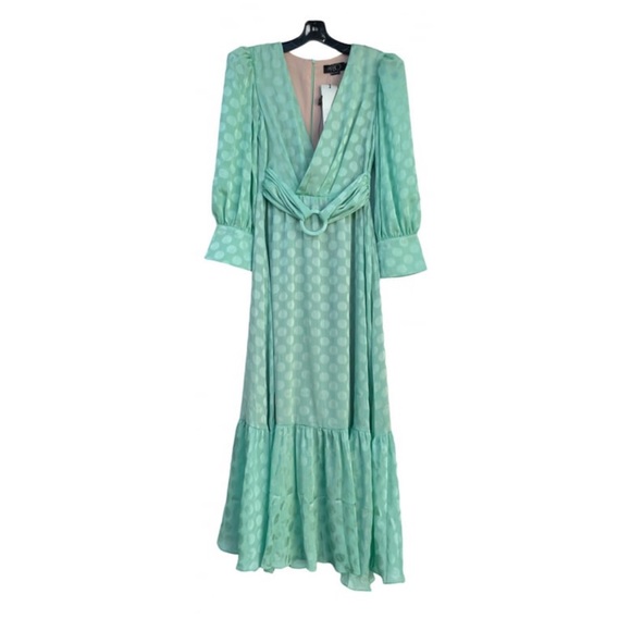 PATBO Satin Dot Printed Green Maxi Dress - Picture 2 of 4